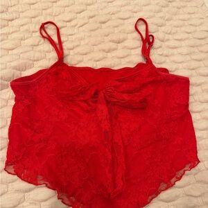 Red floral lace crop top with tie